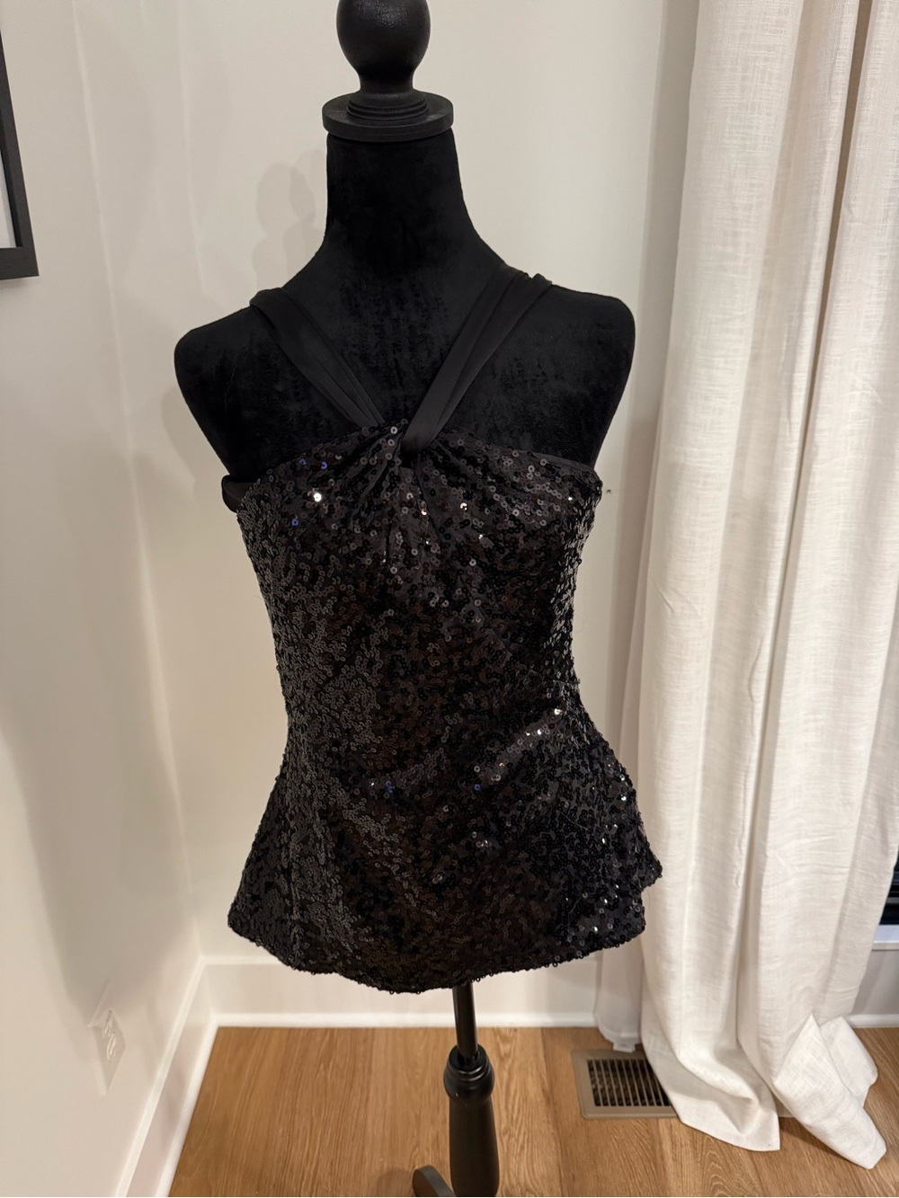 Tahari Black Sequin Halter Top Size 6